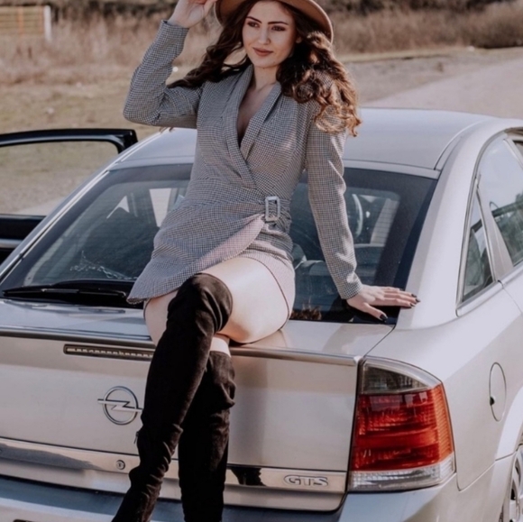 ZARA Mini Houndstooh Blazer Dress Bloggers Favorite NWT - Picture 2 of 12